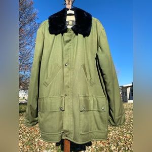 Vintage Men’s Stearns olive green faux fur collar utility jacket size Large
